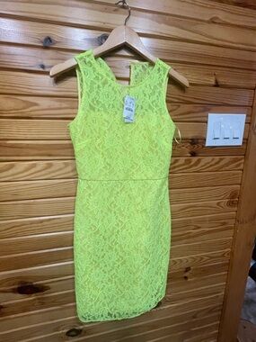 J. Crew Neon Yellow Lace Sheath Mini Dress